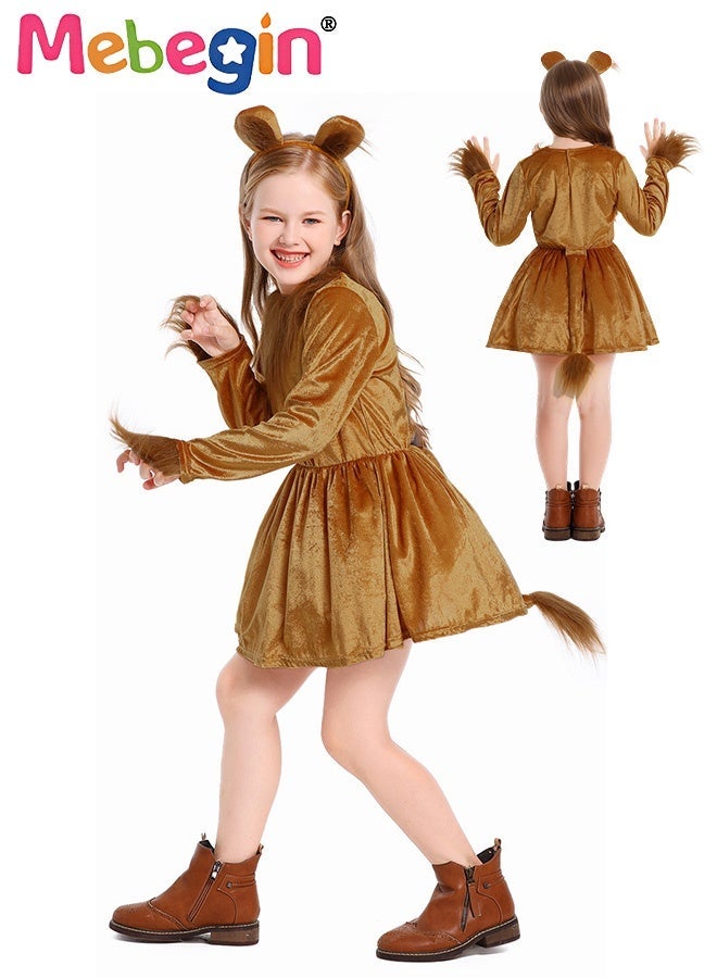 MEBEGIN Girls Lion Costume Set with Dress and Headpiece, Realistic Roaring Animal Outfit for Girls, Lion Cosplay Outfit with Tail, Suitable for Dress-Up, Animal Themed Parties and Playtime Adventures - Image 2